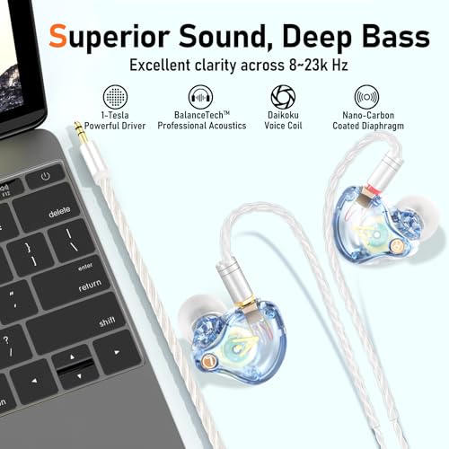Audiovance Vibes 202 HiFi Wired Earbuds, IEM in-Ear Monitor Headphones - color: 8-Light Blue