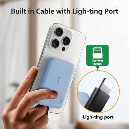 Mini Portable Charger, 5200 mAh Charger Power Bank Slim Small Chargers with Built-in Cable, Travel Battery Pack for iPhone 14/13/12/11 Pro/Pro Max/Plus/Mini/AirPods Blue - color: Blue