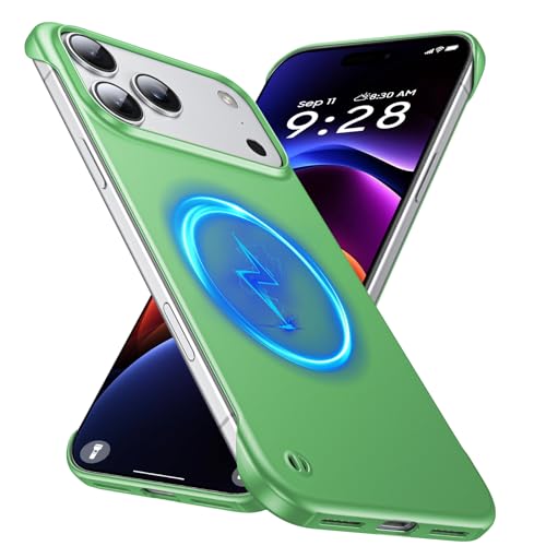 GRECAZO Magnetic Frosted Frameless Case for iPhone 17 Pro Max, Light Green | Compatible with MagSafe, Metallic Finish, Hard PC Cover, Ultra Thin Lightweight Minimalist Borderless, Slim Fit, 6.9-Inch - color: Light Green, size: iPhone 17 Pro Max