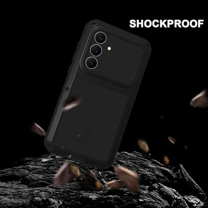 LOVE MEI Military Rugged Case for Samsung Galaxy S25 FE 5G, with Tempered Glass Screen Protector, Shockproof Dustproof Scratch Proof Hybrid Metal and Silicone Gel Heavy Duty Full Body Cover (Black) - color: Black