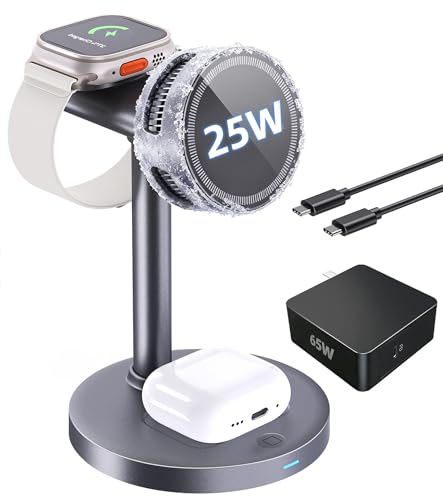 Qi2.2 25W 3 in 1 Magnetic Wireless Charging Station with TEC Active Cooling
