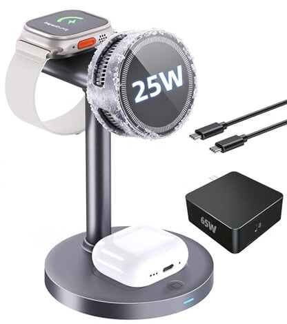 Qi2.2 25W 3 in 1 Magnetic Wireless Charging Station with TEC Active Cooling