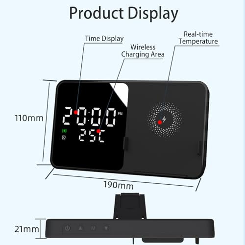 Multi-Function Wireless Charging Station with Digital Clock & Thermometer, 15W Fast Qi-Certified Charger, Alarm Clock, Fixed Stand Compatible with All Qi-Enabled Phones-W5 White - color: Multi Functional Alarm Clock W5 White