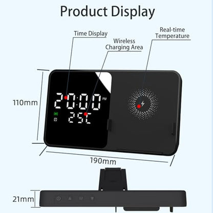 Multi-Function Wireless Charging Station with Digital Clock & Thermometer, 15W Fast Qi-Certified Charger, Alarm Clock, Fixed Stand Compatible with All Qi-Enabled Phones-W5 White - color: Multi Functional Alarm Clock W5 White