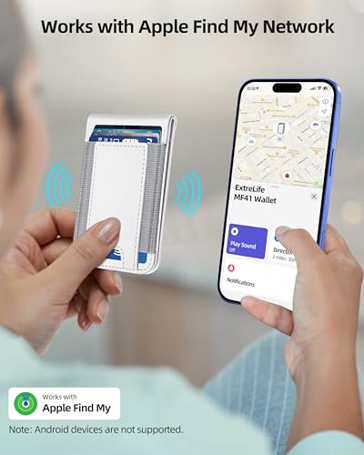 for Magsafe Wallet Works with Apple Find My, Leather Magnetic Phone Wallet - color: Ivory White