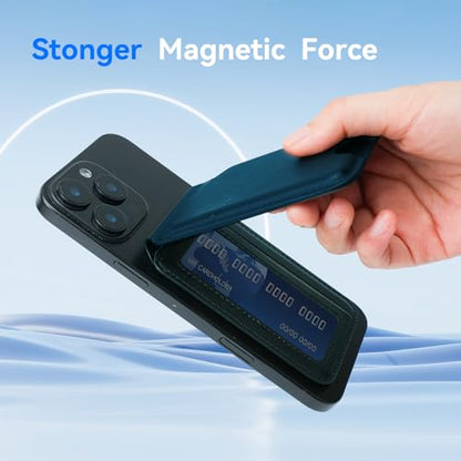 for MagSafe Wallet，Leather Magnetic Wallet for Phone with Adjustable Stand，5 Magnetic Credit Card Holder RFID Blocking for iPhone 17 16 15 14 13 12 Pro Max Air Series Cases(Blue) - color: Blue