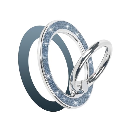 Guppy Magnetic Phone Ring Holder, Glitter Magnet Finger Ring Grip Stand Holder, 360° Rotation with Cell Phone Ring Stand, Compatible with MagSafe for iPhone 17 Pro Max 16 15 14 13 12 All-Blue - color: Blue