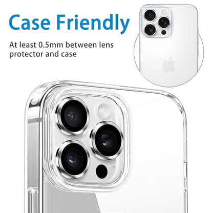 Designed for iPhone 16 Pro and 16 Pro Max Camera Lens Protector, Metal Lens Cover 9H Tempered Glass Camera Cover Anti Scratch Shockproof Screen Protector - color: Sliver