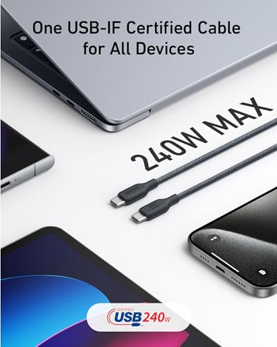 Anker USB C Cable, 240W Type C Fast Charging, USB 2.0(10 ft, Phantom Black) - size: 10ft