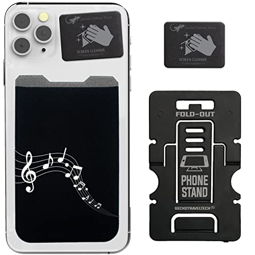 Phone Wallet - Adhesive Card Holder - Cell Phone Pouch - Stick on Lycra Pocket by Gecko - Carry Credit Cards and Cash - color: MUSIC