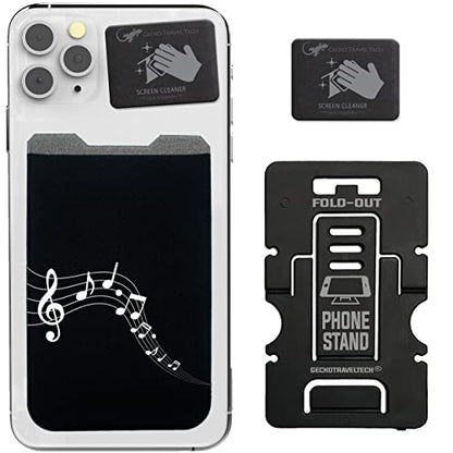 Phone Wallet - Adhesive Card Holder - Cell Phone Pouch - Stick on Lycra Pocket by Gecko - Carry Credit Cards and Cash - color: MUSIC