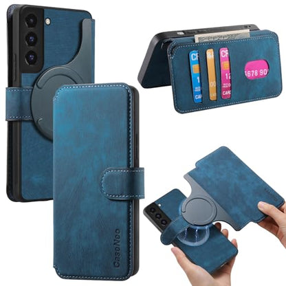 2 in 1 Wallet Case for Samsung Galaxy S22+ Plus 5G CMG Blue | PU Leather Magnetic Flip Folio Case with RFID Blocking Card Holder, Credit Card Slots Kickstand, Shockproof Protective Cover - color: Blue, size: Samsung Galaxy S22 Plus