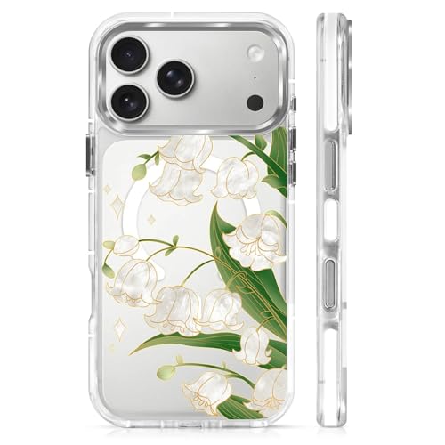 Clear Magnetic Case for iPhone 17 Pro Max, Slim Anti-Yellow Transparent Cover, Military Grade Protection, Phone Cases for iPhone 17 Pro Max, Lily of The Valley - color: A-Lily of the Valley, size: Iphone 17 Pro Max