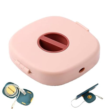 2 in 1 Cable Winder with Phone Stand, Durable Cable Organizer and Charging Stand, Portable Charging Cables Protective Case, for USB, Earphones (Pink) - color: PINK