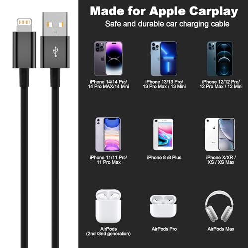 USB A to Lightning Cable 3FT for iPhone 14 13 12 11 Pro Max XR XS X（Black） - color: Black, size: 3FT-ATL