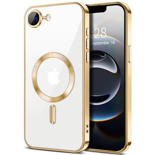 Hython Magnetic Clear for iPhone 16e Case with Camera Lens Protector [Compatible with MagSafe] Luxury Plating Edge Slim Soft TPU Cover Protective Phone Case for iPhone 16e 6.1", Gold - color: Gold, size: Iphone 16e - 6.1 Inch