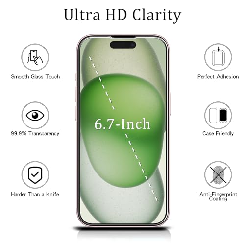 MAYtobe 2 Pack Screen Protector for Apple iPhone 15 Plus Tempered Glass - size: iPhone 15 Plus