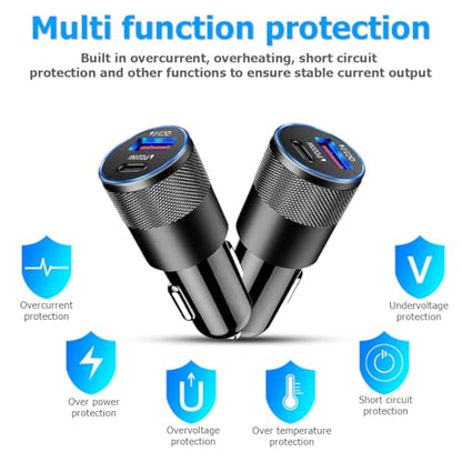 2Pack USB C Car Fast Charger, PD 38W 3.1A 2 Port Auto Quick Charger Adapter, Aluminum Metal Body Vehicle Fast Charging, Car Interior Accessories Fits for iPhone, Samsung Galaxy, and More