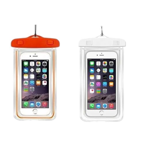 Waterproof Phone Pouch 2 Pack, Universal IPX8 Phone Dry Bag Case with Lanyard, Clear Touch Screen for iPhone, Samsung & Android, Fits Most Phones (Orange and White) - color: Orange and White