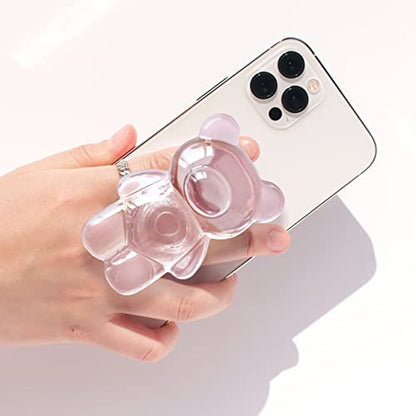 On The Grip 3D Gummy Bear Style Expandable Collapsible Mobile Phone Grip Stand Holder for Smartphone Tablet Cell Phone Accessory (Clear Pink)