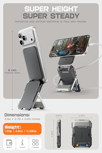 SUPCASE for MagSafe Wallet with Adjustable Stand, Hold 5 Cards, Silver | RFID Blocking, Strong Magnetic Lock, Magnetic Wallet for Men, Phone Card Holder Tripod for iPhone 17/16/15/14/13/12 Series - color: Silver