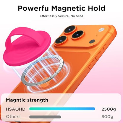 Magnetic Phone Grip Ring, Compatible with MagSafe, Upgraded Liquid Silicone for Secure Comfort, Rotating Finger Loop Ring Grip Holder for iPhone 17/16/15/14/13/12 Pro Max Plus, Neon Pink - color: Neon Pink