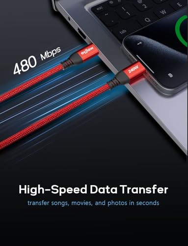 240W USB C to USB C Cable 10FT 2-Pack,USBC to USBC Cable Braided Super Fast - color: Red, size: 10ft