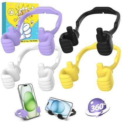 4 Pack Thumbs Up Lazy Phone Holder Stocking Stuffers for Teen Boys Girls - color: Black & Purple & White & Yellow, size: 4