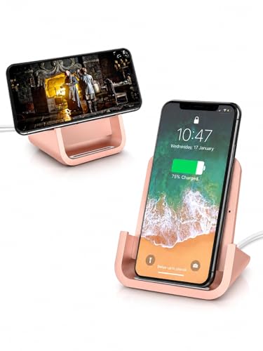Wireless Charger YUWISS Wireless Charging Stand Cordless Charger 10/7.5/5W Compatible with iPhone 14 13 12/12 /11Pro Max/XR/XS Max/XS/X/8/8Plus Galaxy S22/S21/S9/S9+/S8/S8+ Note (Rose Gold) - color: Rose Gold