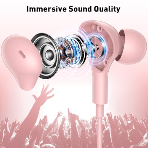 APETOO Wired Earbuds in-Ear Headphones 3.5mm Jack for Laptop/School Pink - color: Rose-Pink