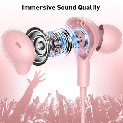 APETOO Wired Earbuds in-Ear Headphones 3.5mm Jack for Laptop/School Pink - color: Rose-Pink