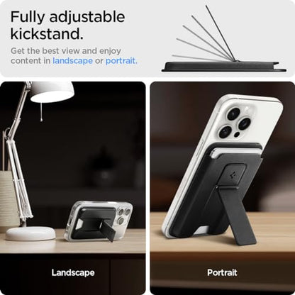 Spigen for MagSafe Wallet, Holds 3 Cards, Strong Magnet, Smart Fold 2 - color: PU Black (Kickstand), size: 3-Cards