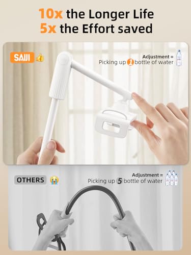 SAIJI Gooseneck Tablet Holder for Bed, One-Hand Adjustable, 47" Length, Upgraded Base, iPad Holder Stand Flexible Lazy Arm, Compatible with iPad/iPhone/Kindle/Switch or Other 4.7-13" Device (White) - color: White