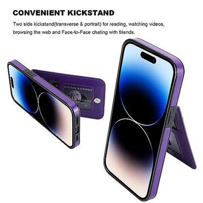 KIHUWEY for iPhone 14 Pro Max Wallet Case Card Holder, Dark Purple | Credit Card Slots, PU Leather, Kickstand, Magnetic, Flip Heavy Duty Protection Cover for Men and Women - color: Dark Purple