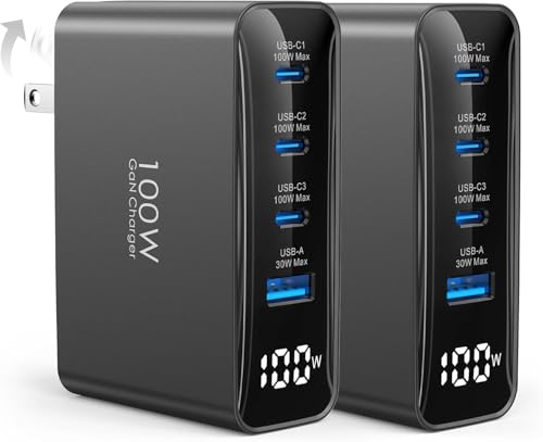 TOPADRE 100W USB c Charger, 4-in-1 Charging Station with LED Dispay, 2 Pack - color: Black, size: 100W-2Pack