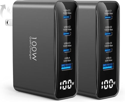 TOPADRE 100W USB c Charger, 4-in-1 Charging Station with LED Dispay, 2 Pack - color: Black, size: 100W-2Pack