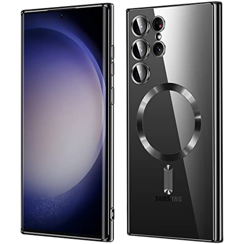 For Samsung Galaxy S23 Ultra Case（only）, Covers for s23u .Magnetic Metallic Glossy Slim Clear Luxury Soft Shockproof funda capa para for Galaxy S23 Ultra 6.8 inch .Compatible with MagSafe(Black) - color: Black