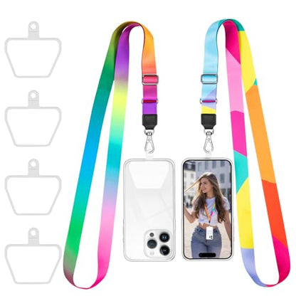 Doormoon Phone Lanyard, Universal Phone Charm Adjustable Neck Straps for Phone Case Keys ID Badges Compatible with iPhone, Samsung, Motorola, LG & Most Smartphones, 2 Pack, Rainbow - color: Rainbow