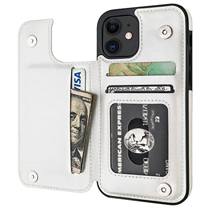 ONETOP for iPhone 12 & iPhone 12 Pro Wallet Case with Card Holder,White | Kickstand,ID/Cash Holder,Case Wallet with Card Slots,Double Magnetic Clasp,Durable PU Leather Shockproof Cover for Women Men - color: White