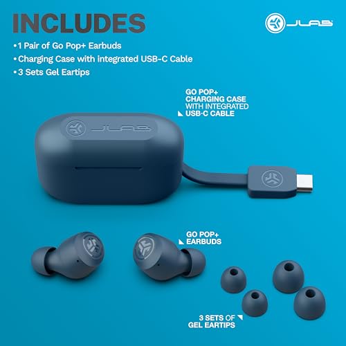 JLab Go Air Pop+ True Wireless Earbuds, in Ear Headphones, Bluetooth Earphones, 35H Playtime Ear Buds, Bluetooth Earbuds with Microphone, USB-C Charging Case, Dual Connect, EQ3 Sound, Navy Blue - color: Navy, style: Matte