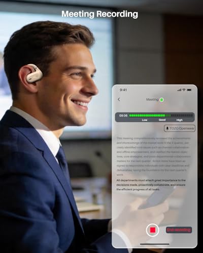TOZO OpenWear Open Ear Earbuds, AI Translation Real Time 145+ Languages - color: Khaki