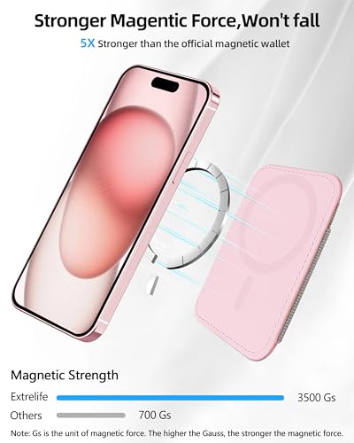 Upgraded for Magsafe Wallet, 7 Card Holder, RFID Blocking, Strongest Magnet | Magnetic Wallet for iPhone 17/16/15/14/13/12 Series, for iPhone Magsafe Wallet with 2 Card Slots, Vegan Leather, Baby Pink - color: Baby Pink