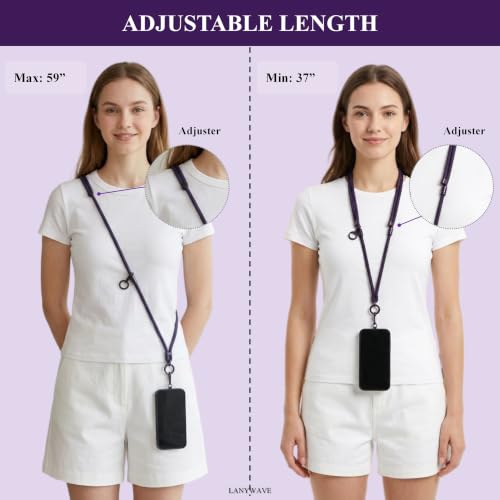 4-in-1 Phone Lanyard, Crossbody, Neck, Wrist & Finger Strap - color: Deep Purple