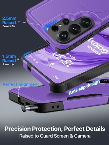 for Samsung Galaxy S26 Ultra Case Dual-Layer Shockproof Purple | Fit for Magsafe, Rugged Heavy Duty Military-Grade Protection, Matte Finish Scratch Resistant Anti-Fingerprint, S 26 Ultra - color: Purple