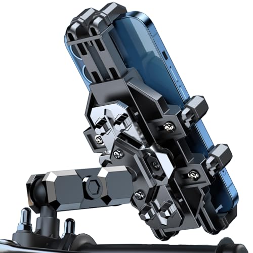 Motorcycle Phone Mount Holder - [Dual Dampener] [Anti Shake] Motorcycle Cell Phone Mounts,Adjustable Bike Phone Holder, Fit for iPhone Samsung LG Google All 4.7-7.2" Phones,Black