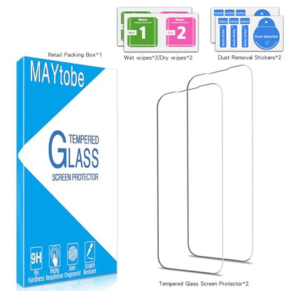 MAYtobe 2 Pack Screen Protector for Apple iPhone 15 6.1-inch Tempered Glass - size: iPhone 15