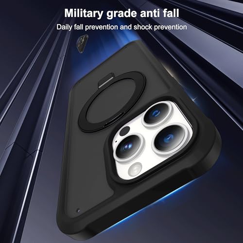 Compatible with iPhone 13 Pro Max Case with Magnetic Ring Stand [Compatible with Mag-Safe] [Built-in Screen Protector] Military-Grade Drop Protection Matte Translucent Phone Case, Black - color: Black, size: Iphone 13 Pro Max