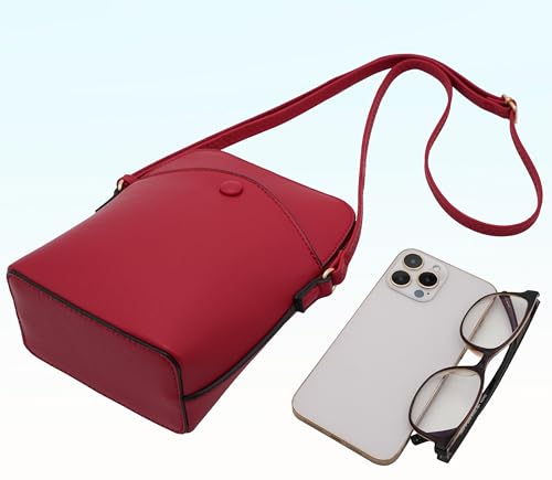Small Crossbody Bag with Gold Hardware, Mini Shoulder Purse with Adjustable Strap - color: Red