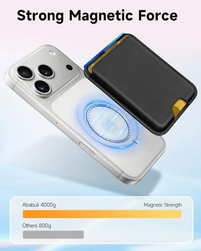 Magnetic Wallet Card Holder Compatible with iPhone 17 16 15 14 13 12 Pro Max Plus, Strong N52 Magnet Phone Wallet with RFID Blocking, Slim Vegan Leather Stick on Pocket for Daily Minimalist, Black
