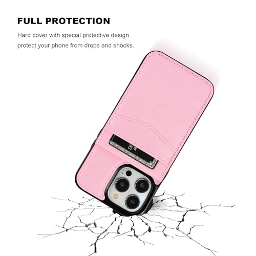 KIHUWEY for iPhone 14 Pro Max Wallet Case Card Holder Kickstand, Pink | Credit Card Slots, PU Leather, Magnetic Clasp, Flip Heavy Duty Protection Cover for Men and Women - color: Pink